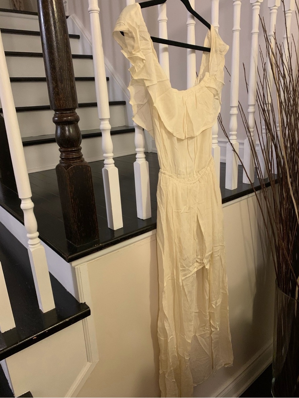Cream Ruffled Maxi Romper Dress